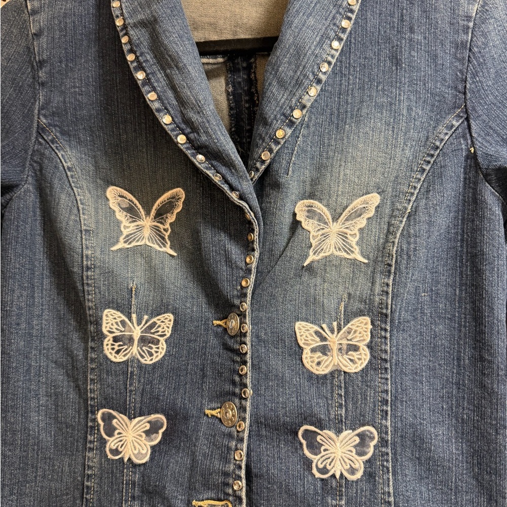Handmade Embellished Butterfly Jean Jacket - Picture 4 of 4